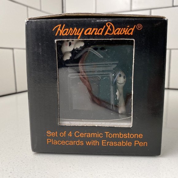 HARRY AND DAVID HALLOWEEN CERAMIC GHOST TOMBSTONE PLACE CARDS, (4), EUC - Picture 5 of 6